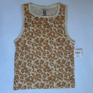 Anthropologie Tan and Cream Floral Tank Top